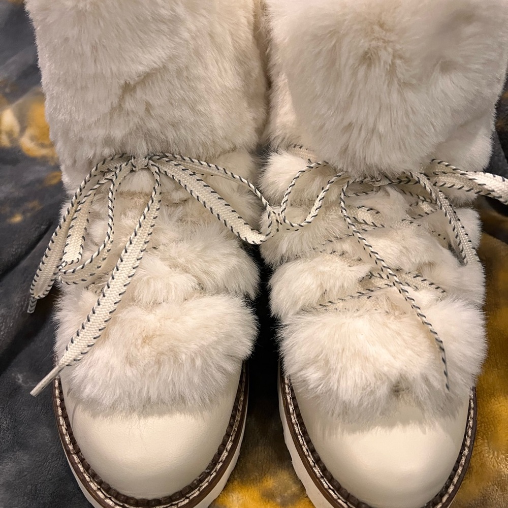 Franco Sarto Ivory Fur Lace-Up Boots